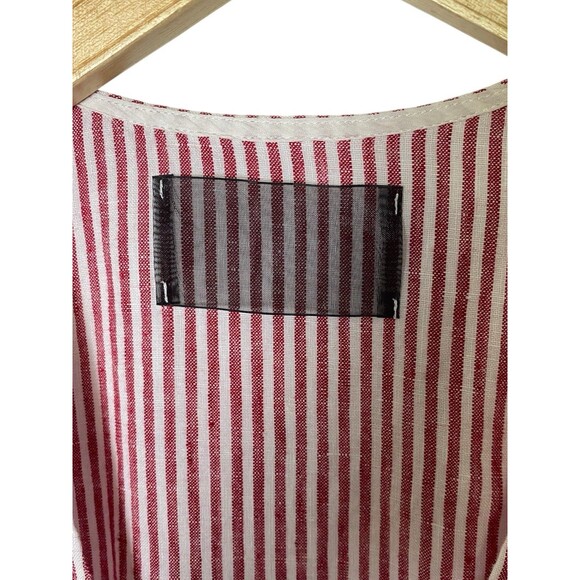 Reformation XS Kelsey Dress Red & White Linen Stripes Ruffles Mini Wrap Dress - Picture 8 of 10